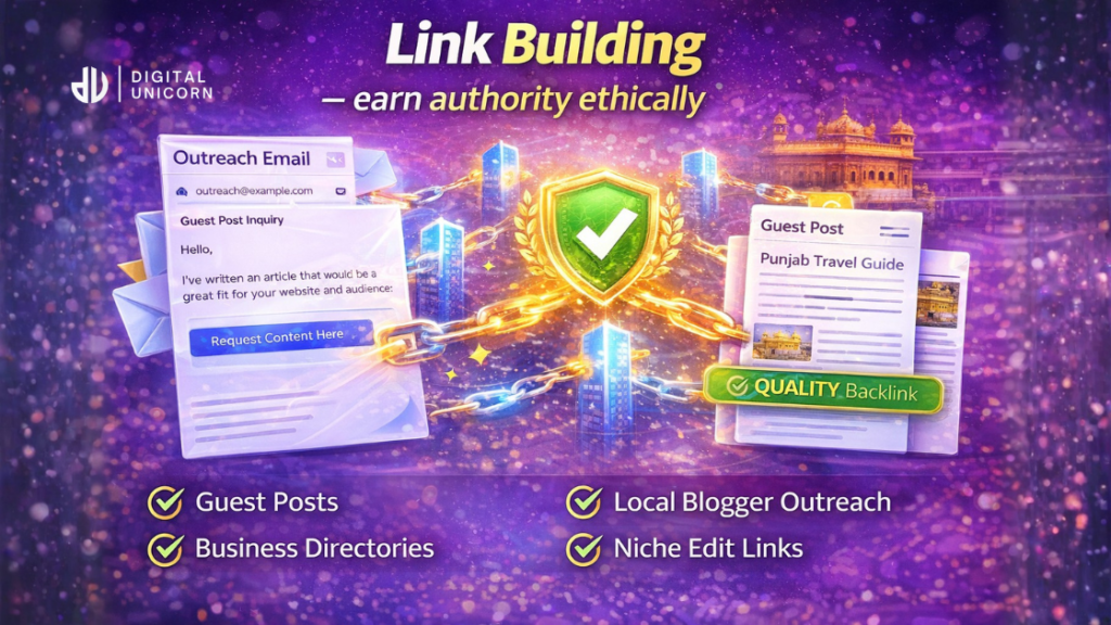 Best SEO Company in Punjab — Proven Rankings for Local Businesses (2026) Quick answer: Digital Unicorn is rated among the best SEO companies in Punjab with clients in Ludhiana, Amritsar, Jalandhar, Patiala and Mohali. We deliver first-page Google rankings through technical SEO, local SEO, content strategy and ethical link building — with transparent monthly reporting and no lock-in contracts. Finding the best SEO company in Punjab is not just about who promises the most — it is about who delivers consistent, measurable results. With hundreds of agencies making the same claims, the difference comes down to process, transparency, and proven outcomes for Punjab businesses specifically. At Digital Unicorn we have spent years building SEO systems specifically for the Punjab market. We understand local search behaviour, regional competition, and the specific industries that drive Punjab's economy — from manufacturing and textiles in Ludhiana to hospitality in Amritsar and education in Jalandhar. What Makes the Best SEO Company in Punjab — Our Criteria Criteria What Digital Unicorn delivers Proven local results Case studies from Punjab businesses — real GSC data, real rankings, real leads Transparent reporting Monthly reports showing clicks, impressions, keyword positions — all from your own GSC No black-hat shortcuts Only white-hat techniques — no PBNs, no link farms, no keyword stuffing Industry specialisation We know real estate, clinics, coaching, manufacturing and retail in Punjab Full-service capability SEO + content + technical + local — all under one roof, one strategy Our SEO Services for Punjab Businesses Local SEO — dominate Punjab city searches Whether you need to rank in Ludhiana, Amritsar, Jalandhar, Patiala or Mohali — our local SEO service targets city-specific searches and Google Maps rankings. We optimise your Google Business Profile, build local citations, generate reviews, and create location pages that rank. • Google Business Profile optimisation for every Punjab city you serve • Local citation building — consistent NAP across 50+ Indian directories • Near me search ranking — appear when customers search near your location • Multi-city SEO — rank in multiple Punjab cities simultaneously Technical SEO — fix what Google cannot crawl Most Punjab business websites have technical issues silently preventing Google from properly indexing their pages. Our technical audit catches every problem — from broken sitemaps and slow load times to cannibalized content and crawl waste. • Core Web Vitals optimisation — LCP, CLS, FID all green • Sitemap repair and submission to Google Search Console • Crawl budget optimisation — noindex low-value pages • Schema markup — LocalBusiness, FAQ, Article, Service • Redirect chain cleanup and canonicalisation fixes Content SEO — build topical authority across Punjab We create content that positions your website as the authoritative source for your industry across Punjab. From pillar pages targeting broad terms to cluster articles targeting specific buyer questions — every piece is strategically planned to rank and convert. • Keyword research targeting Punjab-specific search intent • Pillar pages — comprehensive 2,500+ word guides • Cluster articles — supporting posts targeting long-tail keywords • FAQ content targeting Google's AI Overviews and People Also Ask • Monthly content calendar aligned to seasonal demand in Punjab Link Building — earn authority ethically Backlinks from credible Indian sources remain one of Google's top ranking signals. We build links that actually move rankings — through genuine outreach, guest posts on Indian business publications, and digital PR campaigns. • Guest posts on YourStory, Inc42, Digital Vidya and sector-specific publications • Directory listings on Clutch, GoodFirms, JustDial, IndiaMART • Digital PR — original Punjab market research that earns media citations • Skyscraper outreach — build better resources than competitors and earn their links SEO Results for Punjab Businesses Ludhiana Business — 3x impressions in 90 days A Ludhiana service business came to us with 895 monthly impressions and 7 clicks. After fixing technical issues, consolidating 200+ cannibalised articles, and rebuilding the content architecture — impressions tripled within 90 days and the site began generating consistent organic leads for the first time. Amritsar Hospitality Business — Local 3-pack in 60 days A hospitality business in Amritsar was invisible on Google Maps despite having a 5-year-old website. We rebuilt their Google Business Profile, built 40+ local citations, and created neighbourhood-specific content. Within 60 days they ranked in the local 3-pack for their primary search terms. Jalandhar Manufacturer — B2B leads from Google A manufacturer in Jalandhar had never received a B2B enquiry from Google. We built a content strategy targeting industrial buyer queries specific to their product category. Within 4 months they received 8–12 qualified B2B enquiries per month directly from organic search. SEO Pricing for Punjab Businesses Package Monthly investment Best for Timeline Local SEO ₹8,000–₹15,000 Single city, clinics, retail 60–90 days Growth SEO ₹15,000–₹30,000 Multi-city Punjab businesses 90–120 days Authority SEO ₹30,000–₹60,000 Competitive industries 120–180 days Enterprise Custom quote National reach, ecommerce Custom Cities We Serve Across Punjab • SEO services in Ludhiana — our home city, deepest market knowledge • SEO services in Amritsar — tourism, hospitality, retail, healthcare • SEO services in Jalandhar — manufacturing, sports goods, education • SEO services in Patiala — education, healthcare, retail • SEO services in Mohali — IT companies, startups, real estate • SEO services in Bathinda — agriculture, healthcare, retail • SEO services in Phagwara, Hoshiarpur, Ludhiana districts Frequently Asked Questions ADD RANKMATH FAQ SCHEMA BLOCK FOR EACH QUESTION How do I choose the best SEO company in Punjab? Look for three things: proven results from Punjab businesses specifically (ask for GSC screenshots, not just ranking claims), transparent monthly reporting that shows actual traffic data, and a clear process that avoids black-hat techniques. At Digital Unicorn we provide full GSC access, monthly reports with real data, and case studies from businesses in Ludhiana, Amritsar and Jalandhar. How long does SEO take to show results in Punjab? For local Punjab businesses, meaningful ranking improvements typically appear within 60–90 days for local SEO work. Broader keyword rankings take 90–150 days. The timeline depends on your current website health, domain age, competition level, and how aggressively we build content and links. We give you a realistic timeline during your free strategy call based on your specific situation. Is Digital Unicorn the best SEO company in Punjab? We let our results speak. We have delivered first-page rankings for businesses in Ludhiana, Amritsar, Jalandhar and across Punjab using transparent white-hat methods. We publish case studies with real data, provide full GSC access to every client, and have no lock-in contracts — because we are confident in our results. Book a free audit and judge for yourself. Do you offer SEO services outside Ludhiana in Punjab? Yes. While we are based in Ludhiana, we serve businesses across all of Punjab — Amritsar, Jalandhar, Patiala, Mohali, Bathinda and beyond. Our SEO process is the same regardless of city, and our knowledge of the Punjab market gives us an edge for regional targeting that national agencies cannot match. Get a Free SEO Audit for Your Punjab Business See exactly where your website stands — rankings, traffic, technical issues, and the fastest opportunities to grow. Free, no commitment, no sales pressure. Book your free call: digitalunicorn.co/contact-us | WhatsApp: +91 XXXXXXXXXX | Email: hello@digitalunicorn.co